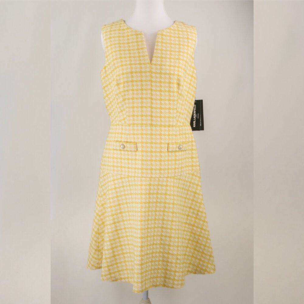 Karl Lagerfeld Boucle Plaid Tweed A-Line Minidress, Yellow, US 6